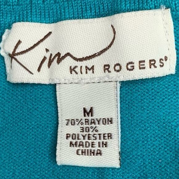 KIM by Kim Rogers Blouse Size M Turquoise  Short Sleeve Pullover - Picture 6 of 7